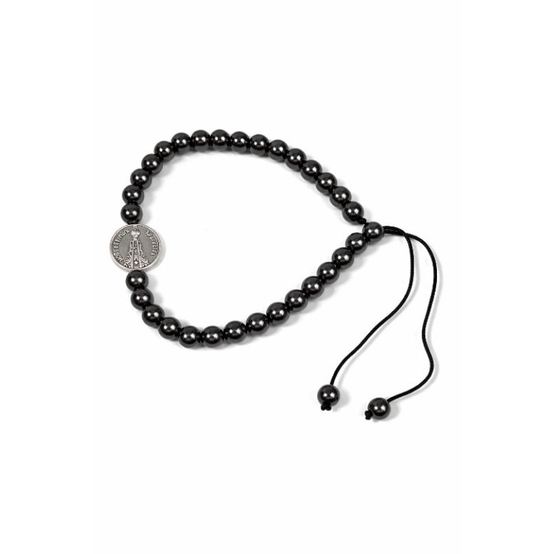 Pulseira Pedra Hematita Regulável São Bento Cordão Acessório Religioso Proteção Fé Católico Religioso Unissex