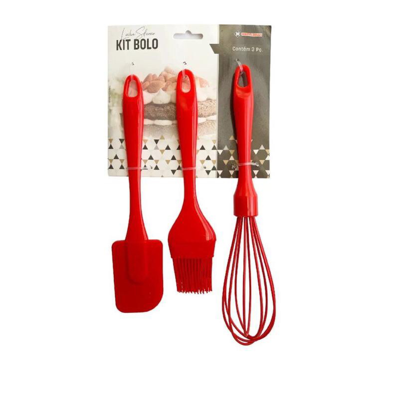Kit Bolo Pincel, Espátula e Fuê em Silicone - CH UTILIDADES linha silicone 3 pçs