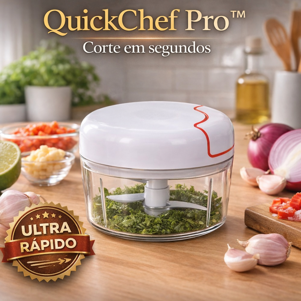 Mini Processador de Alimentos Manual QuickChef Pro 170ml Triturador Portátil 2 Lâminas Fácil limpeza