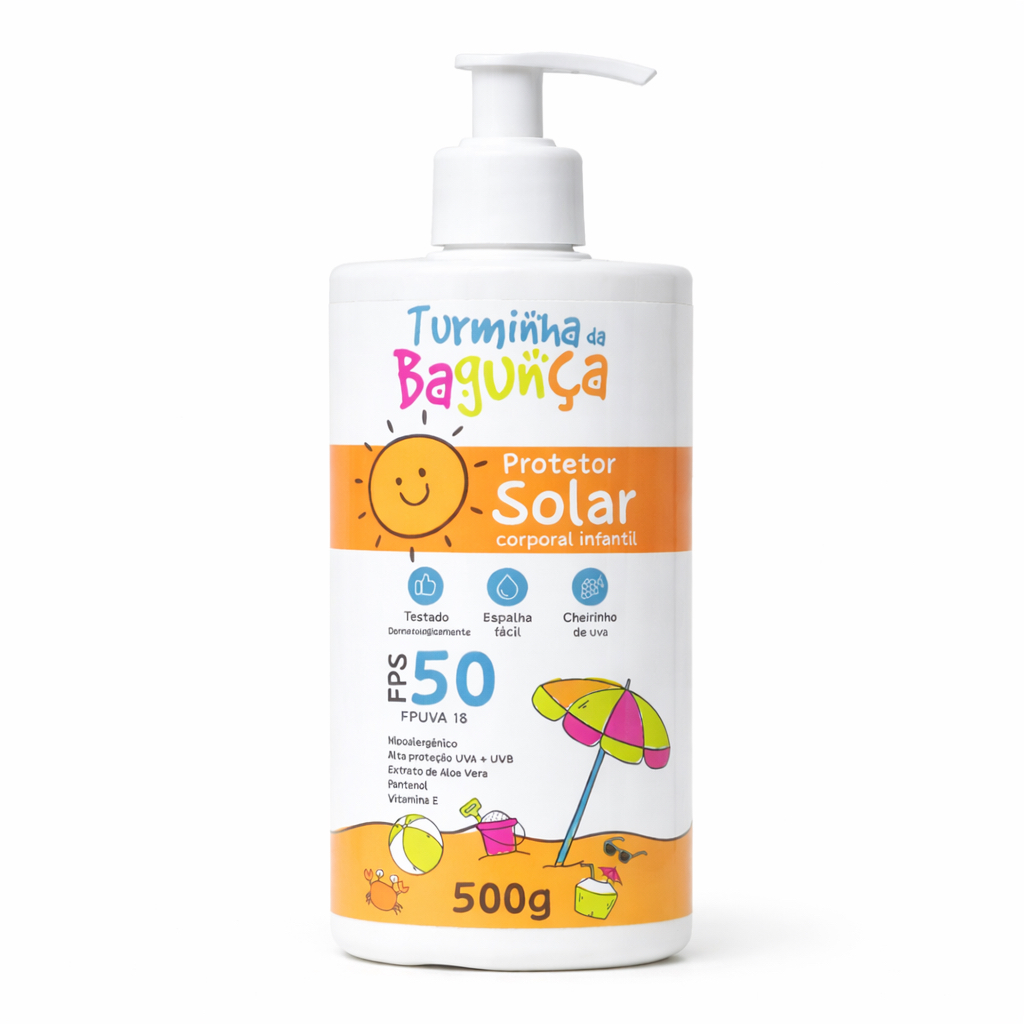 Protetor Solar Infantil FPS 50 Turminha da Bagunça UVA+UVB – Cheirinho de Uva – 200g e 500g em Oferta na Shopee