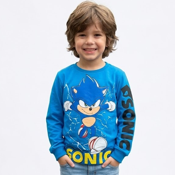Camiseta Manga Longa Infantil Azul Sonic Personagem Menino Algodão Confortável Outono Inverno e Dia a Dia em Oferta na Shopee