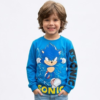 Camiseta Manga Longa Infantil Azul Sonic Personagem Menino Algodão Confortável Outono Inverno e Dia a Dia em Oferta na Shopee