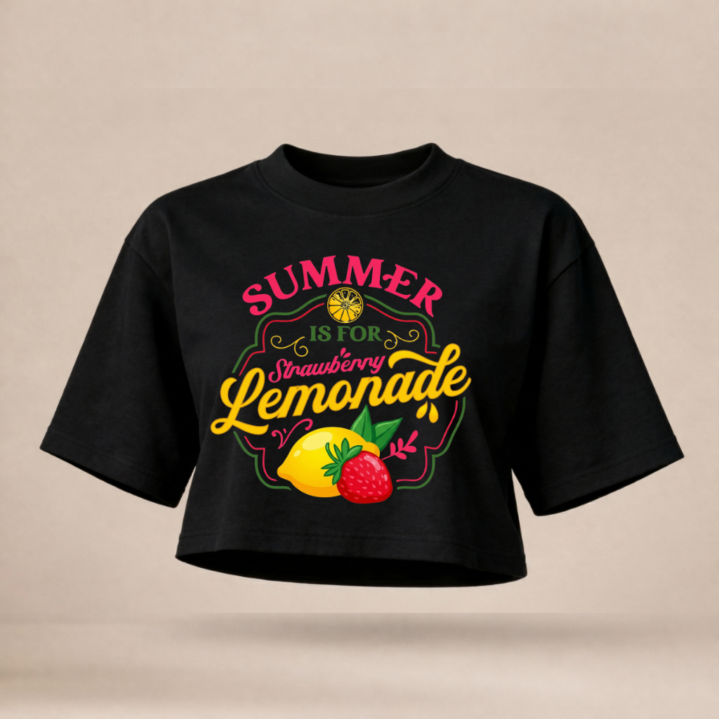 Blusa Cropped Oversized Feminina Preta Lemonade DTF Estilosa e Confortavel Algodão
