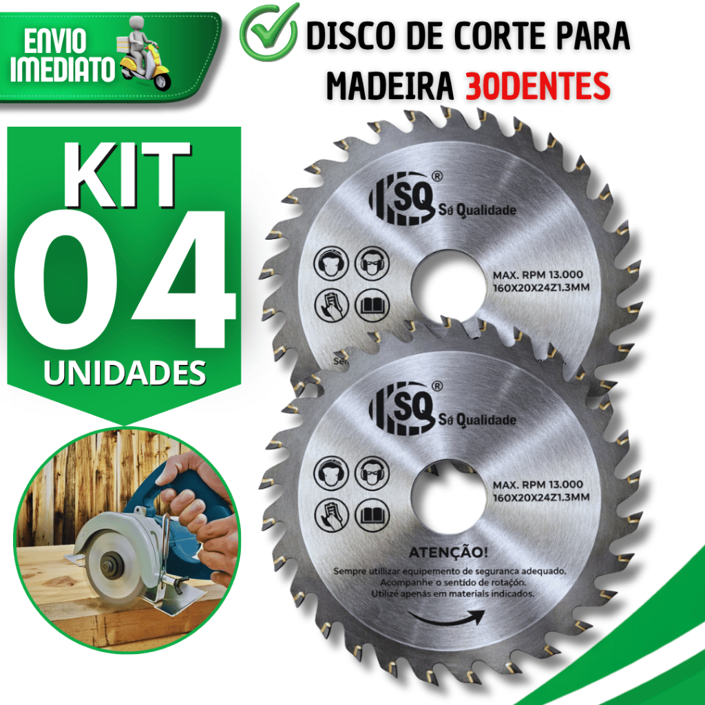 Jogo Discos de Corte 30 Dentes para Madeira 4" Serra Circular Pedreiro Construção Multiuso Utilidade