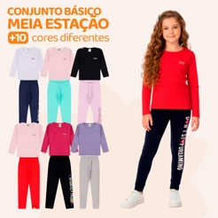 Kit 4 ou 10 Peças Conjunto Blusa Manga longa e Legging Infantil Menina Cotton Ou 4 Peças de Roupa Infantil Feminina
