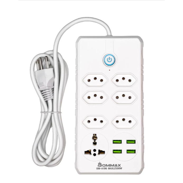 Filtro De Linha Extensão 2m Segurança 6 Tomadas 4 USB Régua Cabo com Tomada Universal