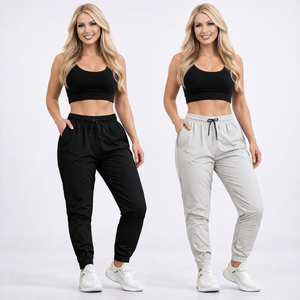 Calca Feminina Academia Street Tactel Calça Jogger Elastano 2 Bolsos