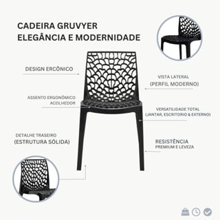 Cadeira Gruvyer Design Preto Sala Cozinha Jantar Área Gourmet Empilhável em Oferta na Shopee