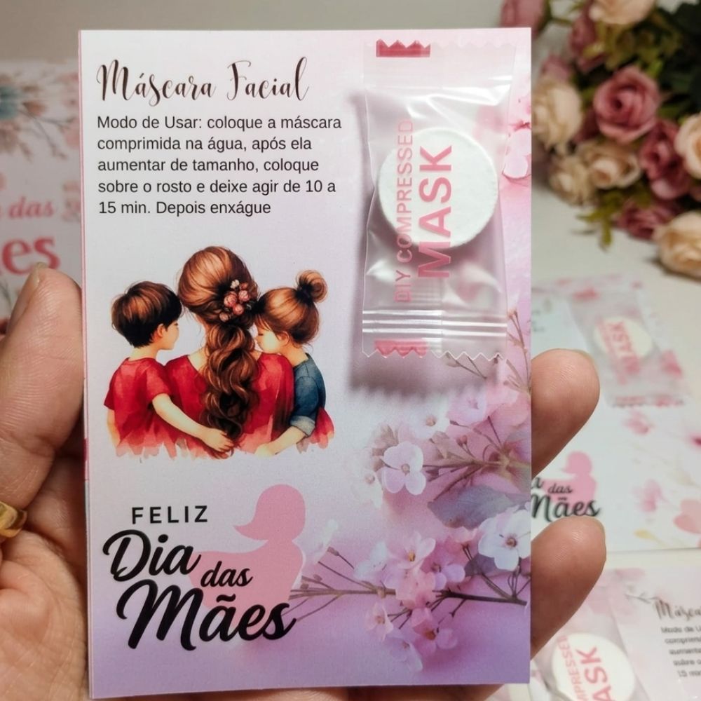 Lembrancinha Dia Das Mães Cartão + Máscara Facial Mimo Para Clientes Colaboradoras - Kits 10, 20, 30 ou 50 Unidades