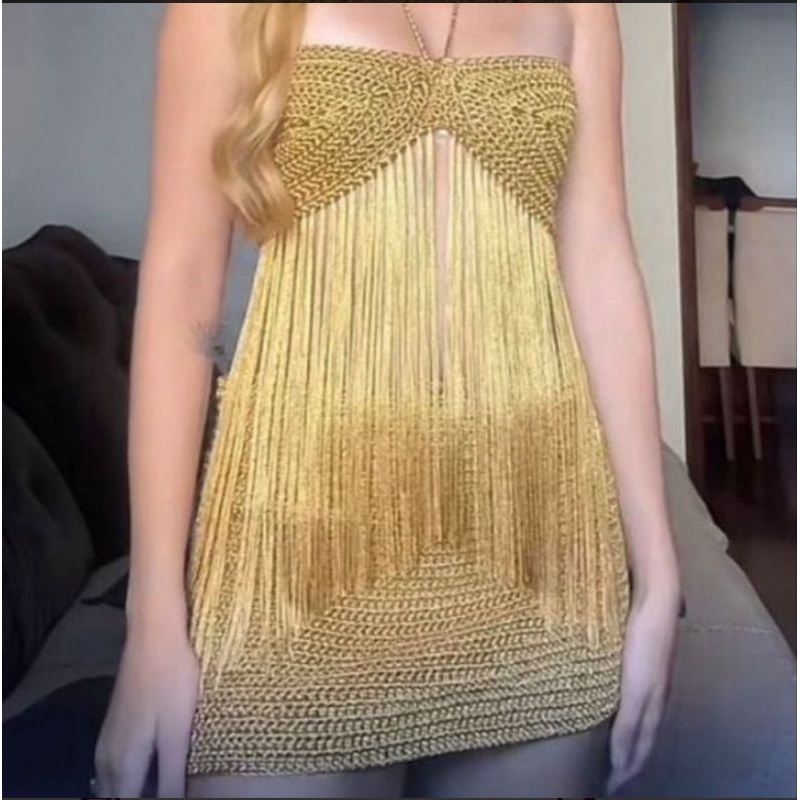 cropped de crochê com franja top de crochê top feminino