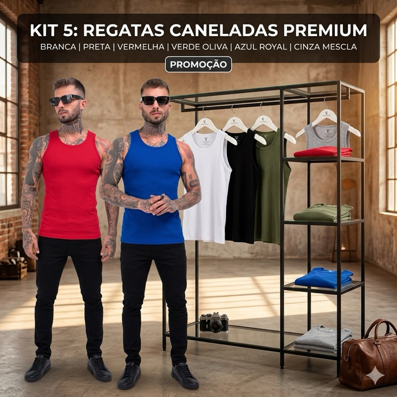 5 Regatas Caneladas Ribana Americanas Masculina Camiseta Básica  Camisa Masculina