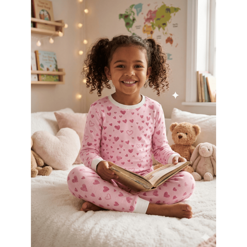 6 Peças de Pijama Infantil Estampadas e confortáveis em Algodão Para dias Frescos Meninas Sortidos