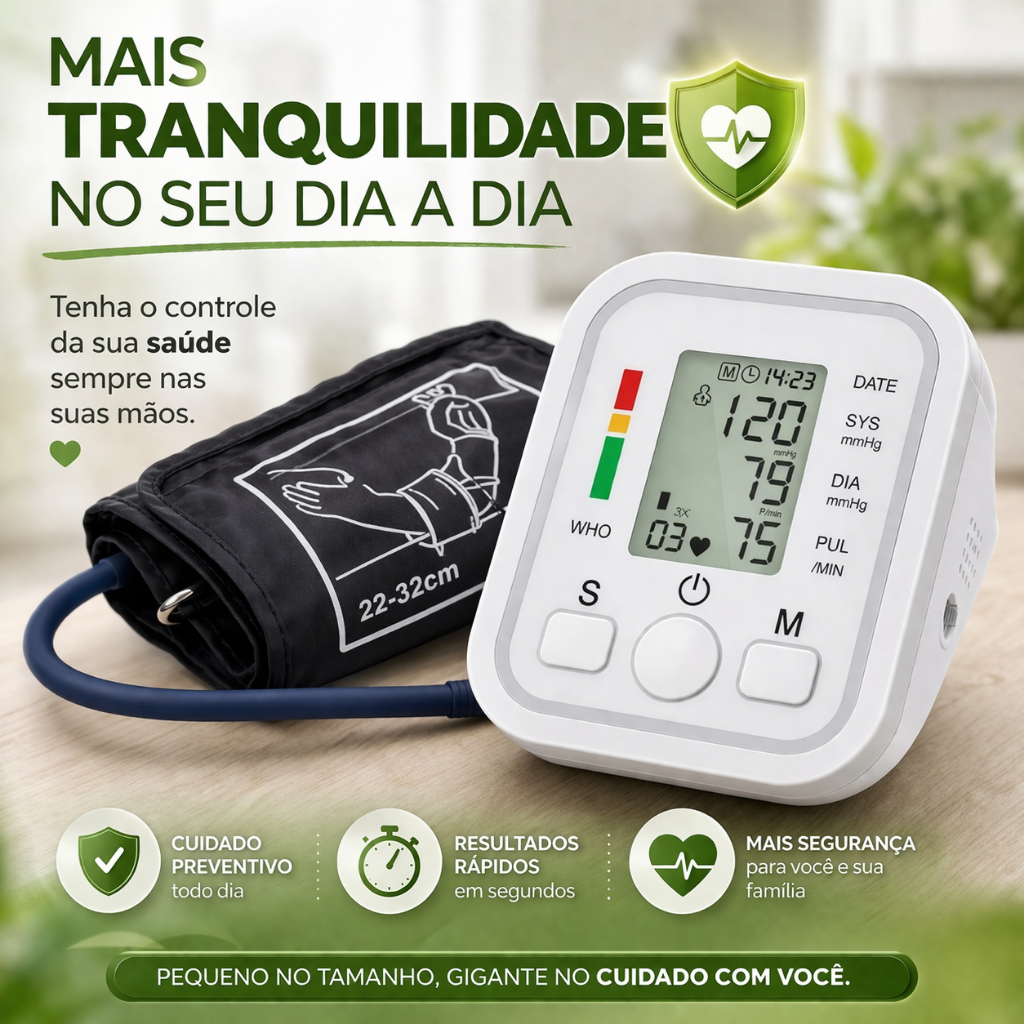 Medidor de Pressão Digital de Pulso Automático AJ-F04 Portátil com Memória e Visor Grande