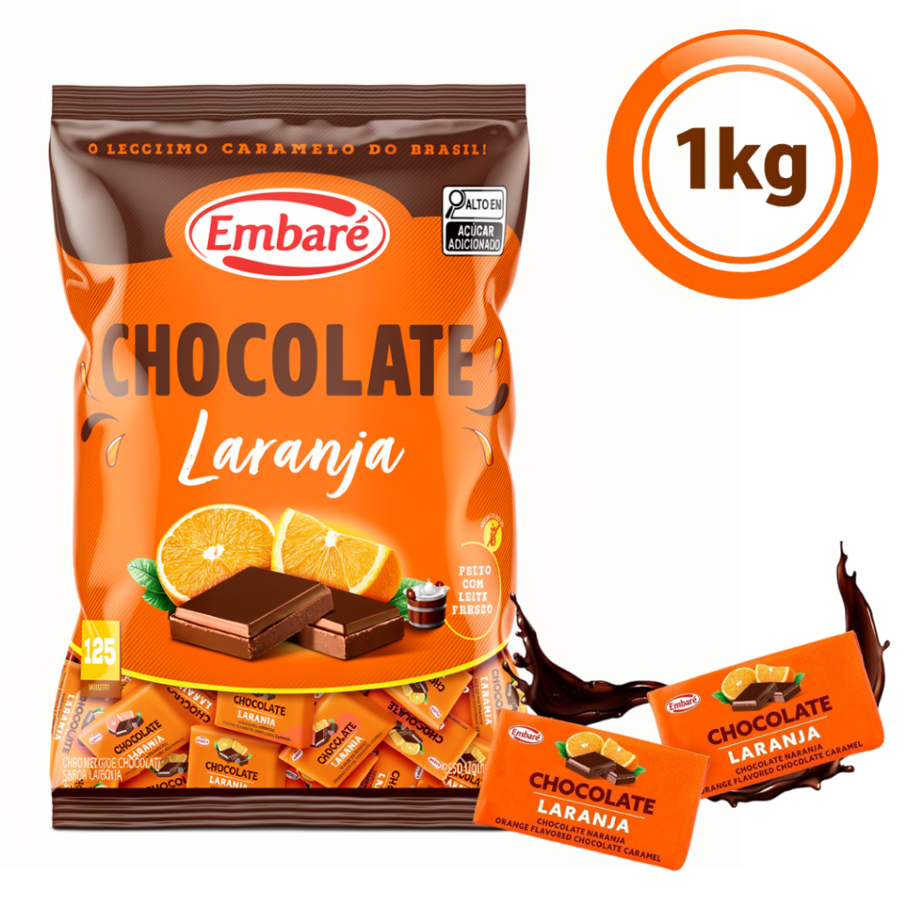 Bala Recheada Chocolate com Laranja Embaré 1kg – Experiência Única de Sabor!