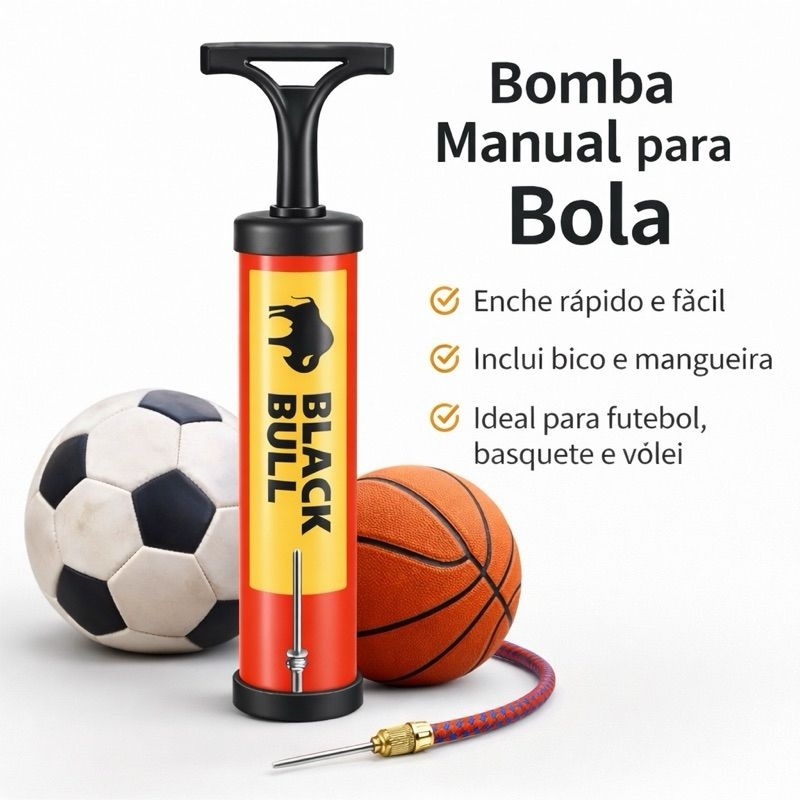 Bomba de Ar Manual Inflador Compacta Portátil Resistente com bico para bolas e equipamentos