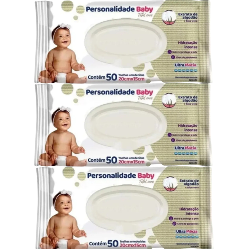 Personalidade Baby Total Care Kit 3 Pacotes Toalhas Umedecidas com 50 Unidades cada