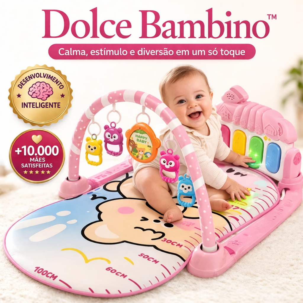 Tapete de Atividades Bebê Musical com Piano Interativo Rosa .Sensorial Educativo Infantil