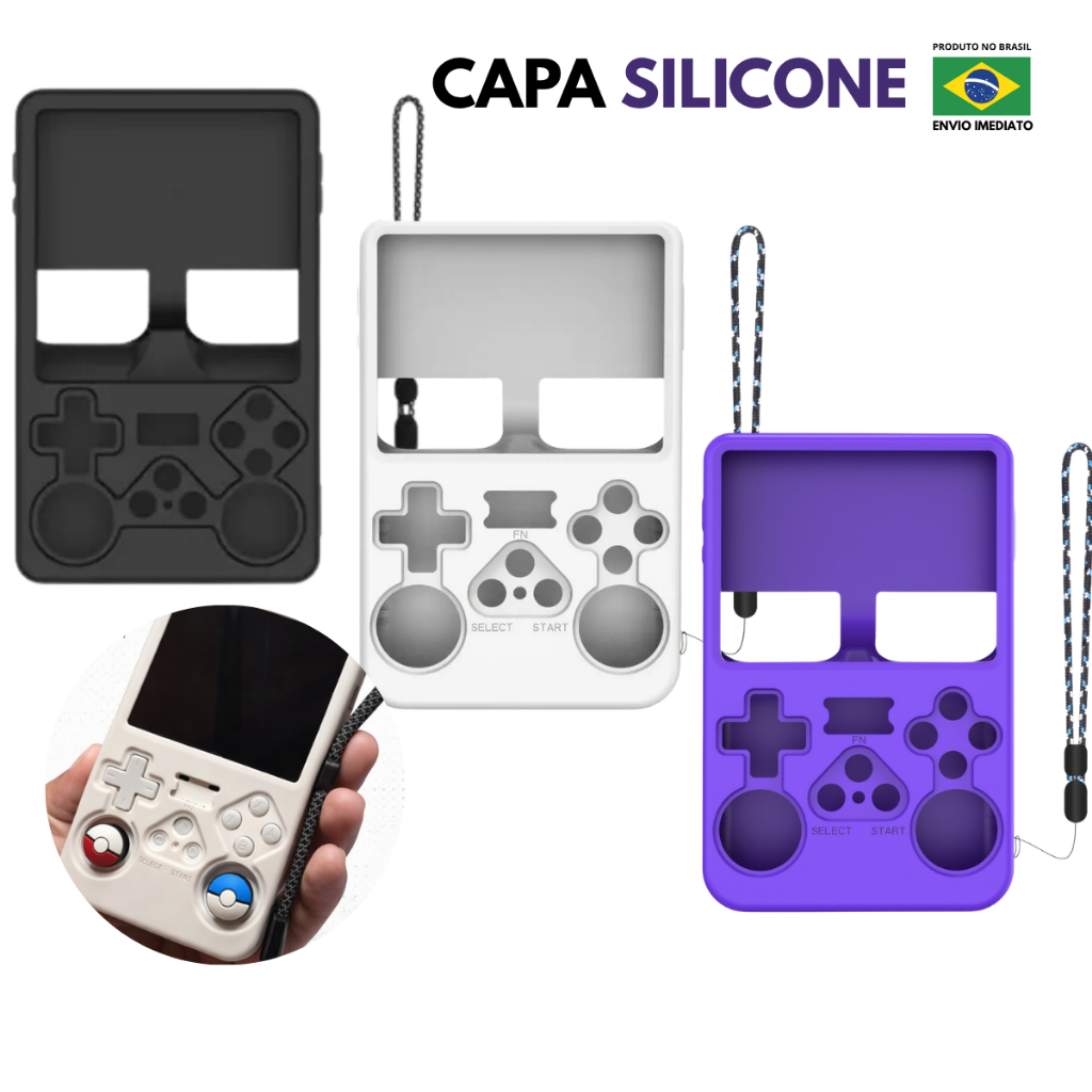 Capa Protetora Silicone R36s Com Alça | Case Gamer Portátil Antiderrapante | Case Console Retro em Oferta na Shopee
