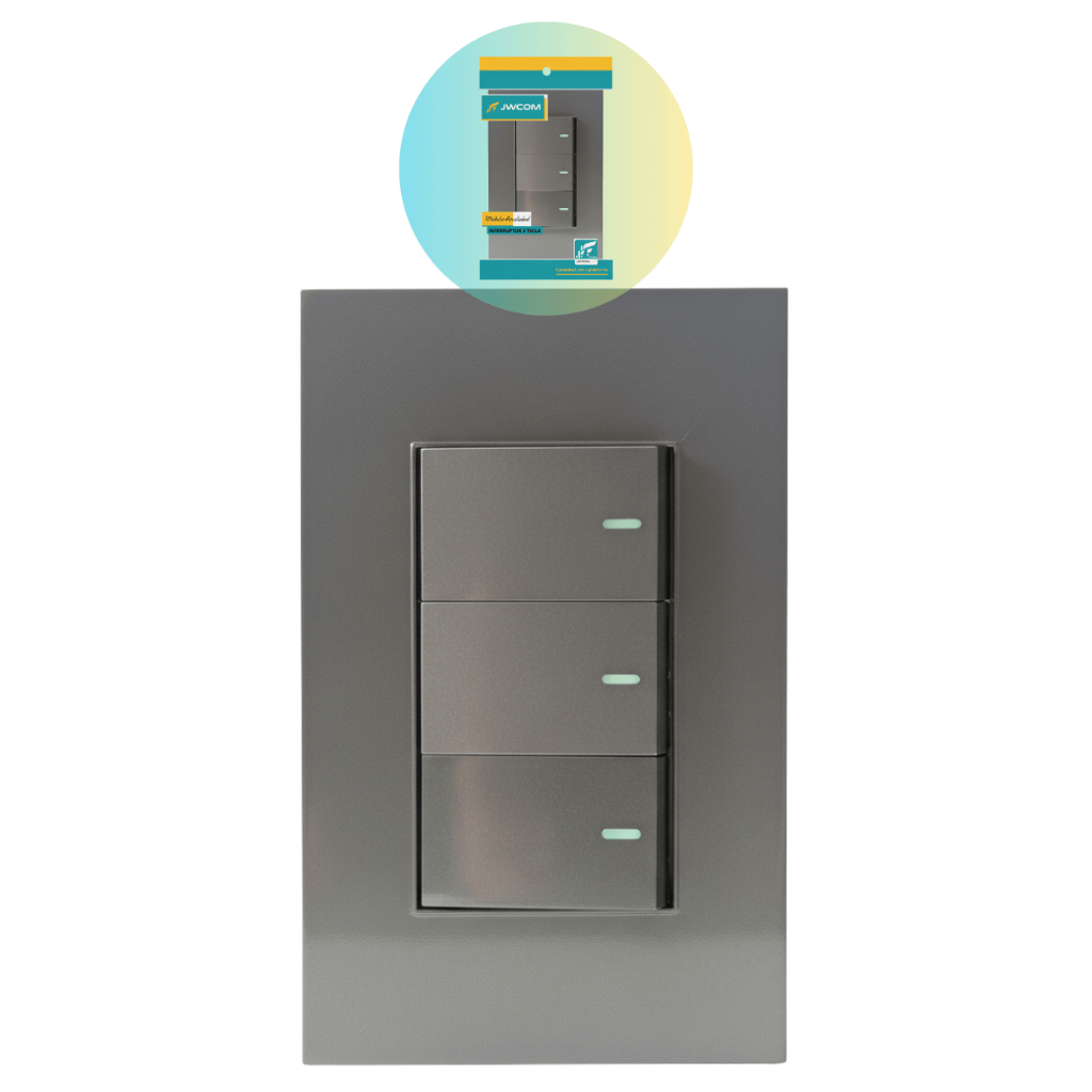 Interruptor 3 Teclas Paralelo Com Placa 4x2 3way Cinza