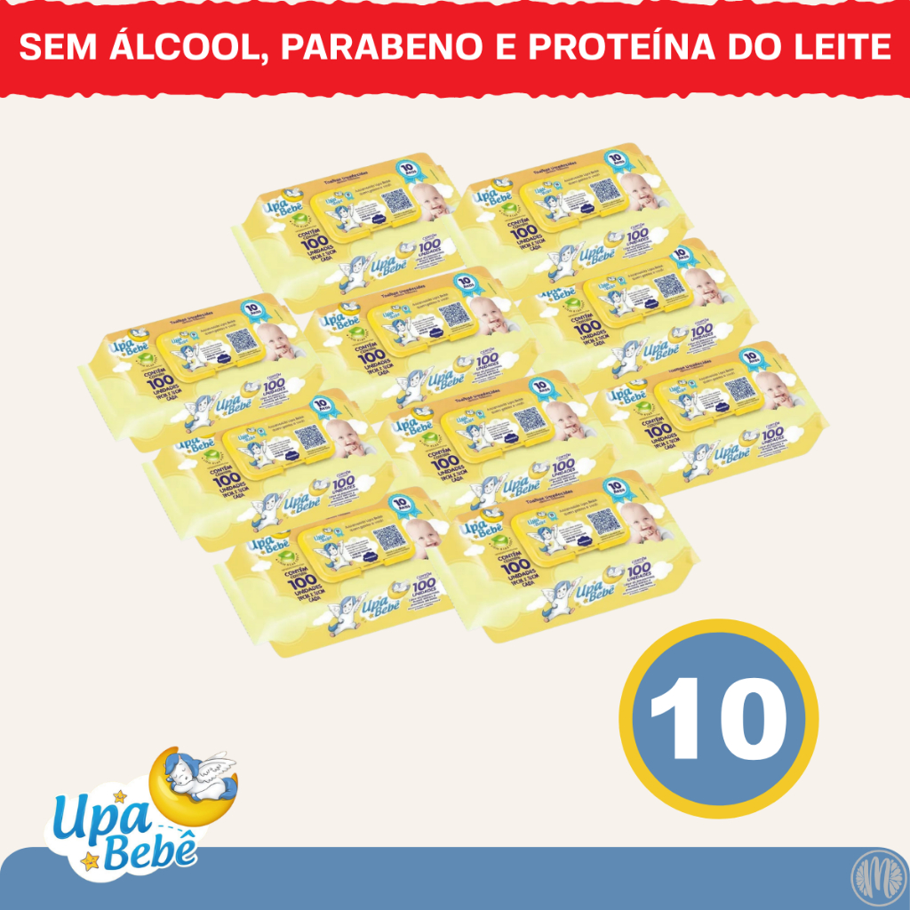 Kit 10 Pacotes Lenços Toalhas Umedecidas Upa Bebê Higiene Bebe Pacote 100 Unidades em Oferta na Shopee