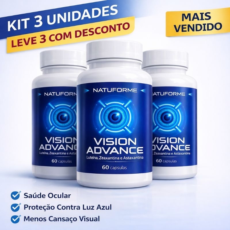 Luteina Zeaxantina e Astaxantina ORIGINAL Suplemento Visão Vision Advance - KIT 03 POTES