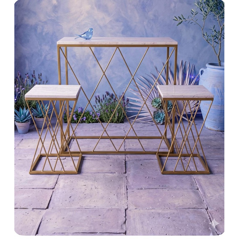 Kit 3 Mesa De Ferro Treliça Teia Decoração De Eventos, Festas  (1G e 2P) dourada