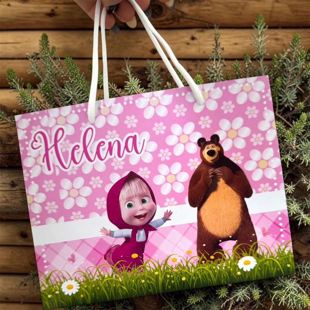 Sacolinha aniversário| Personalizado| Lembrancinha Pegue e Monte |Personagem Urso e Marcha