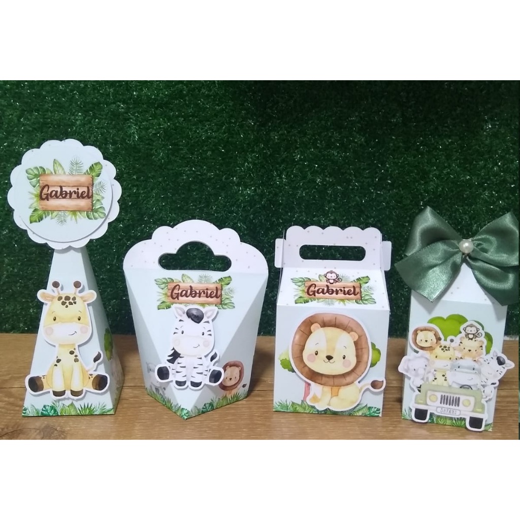 Kit Festa Personalizados SAFARI BABY - Caixinhas para Lembrancinhas Aniversário - PAPEL FOTOGRÁFICO