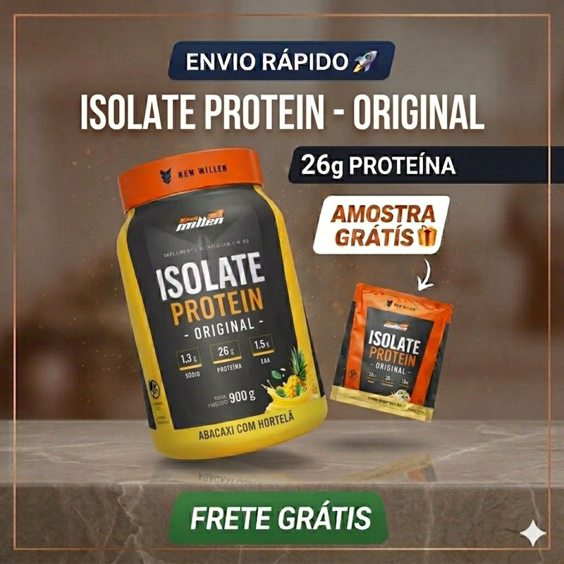 Whey Protein Isolate New Millen Zero Lactose 900g | 26g Proteína | Original | Amostra Grátis | Frete Grátis