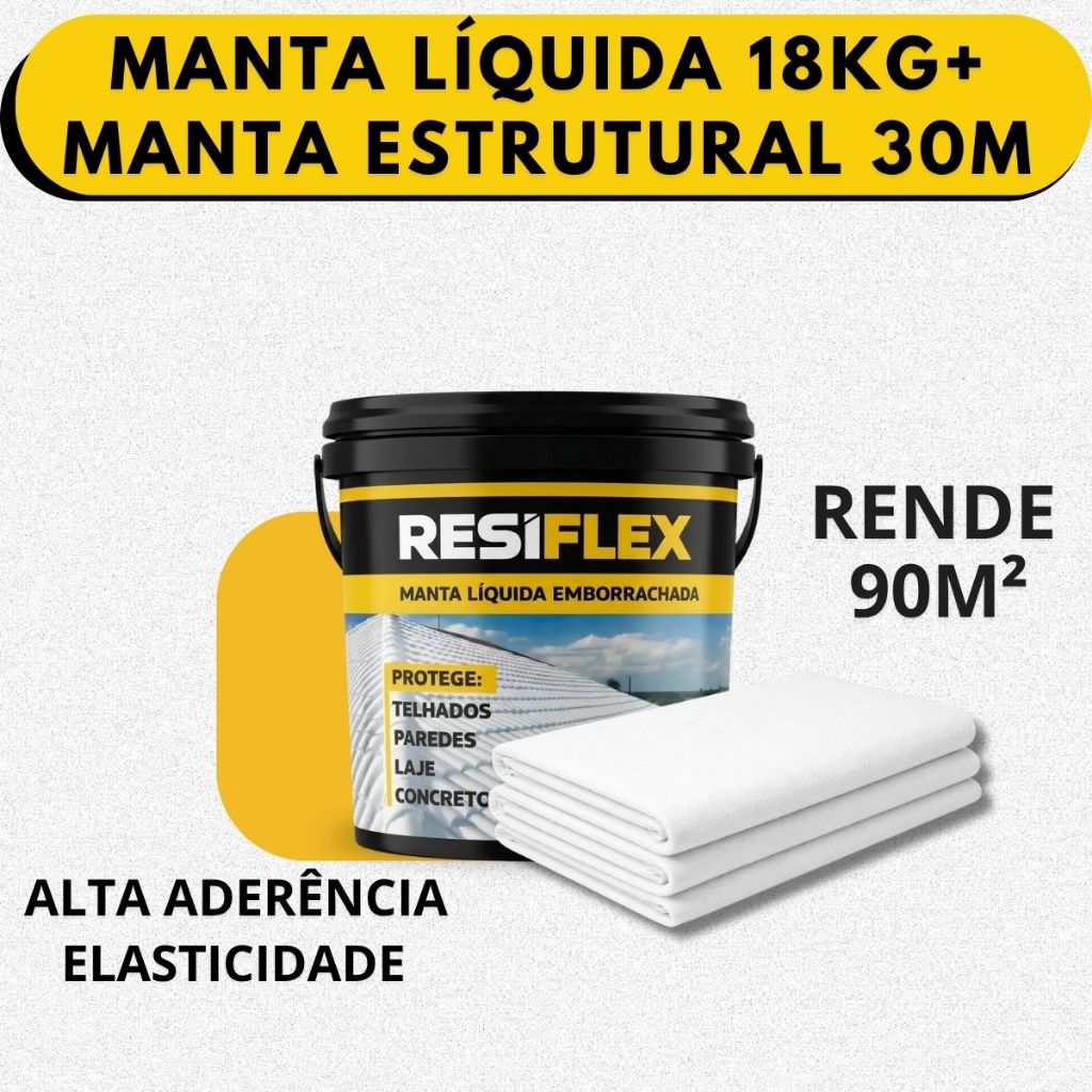 Manta Líquida Emborrachada 18kg + Manta Estrutural 30m VP50 Para Impermeabilizar Reforço Estrutural