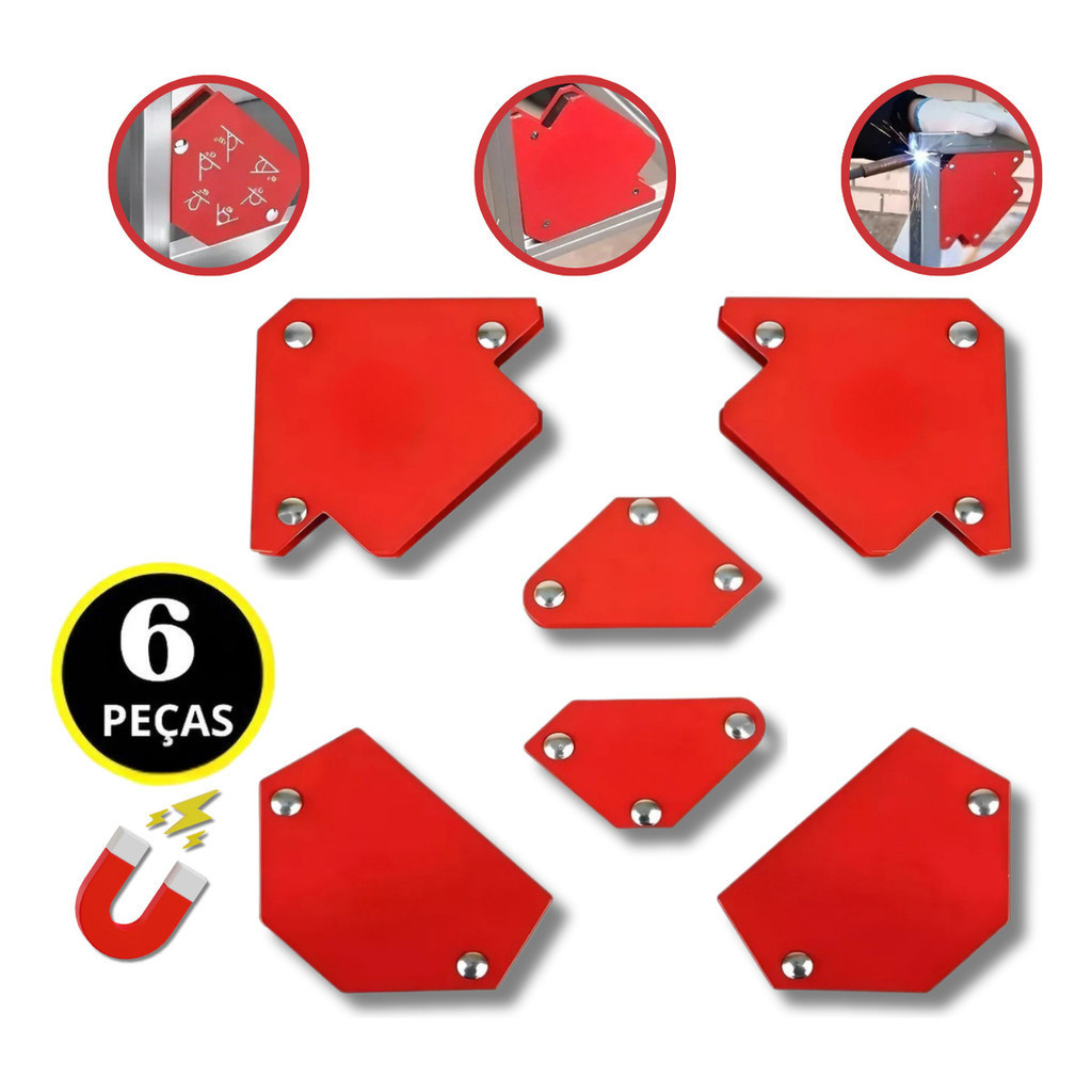 Kit 6 Esquadro Magnético para Soldagem 45° 90° e 135° LUATEK  Para Serralheiro