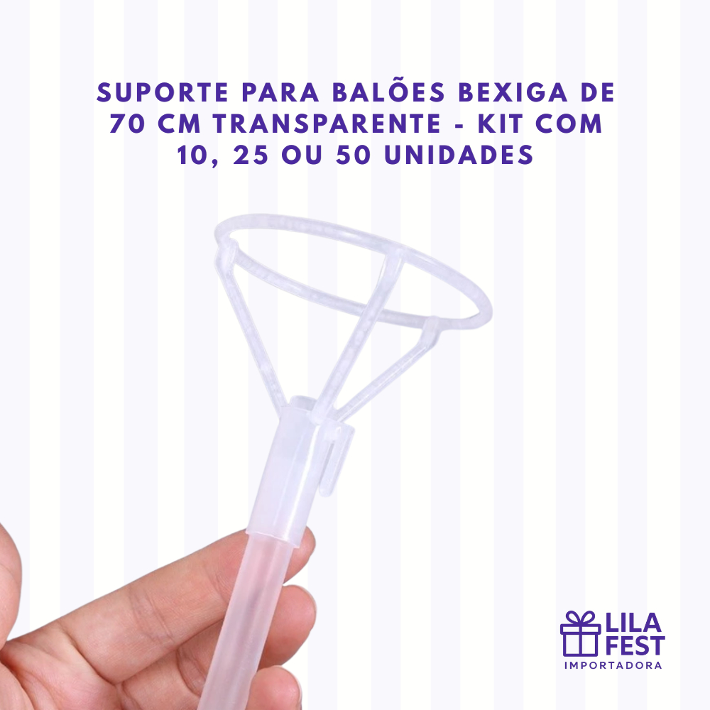 Suporte Pega Balão Bexiga 70cm Kit 10 25 ou 50 Unidades Transparente Haste Balão Decoração Festa Aniversário