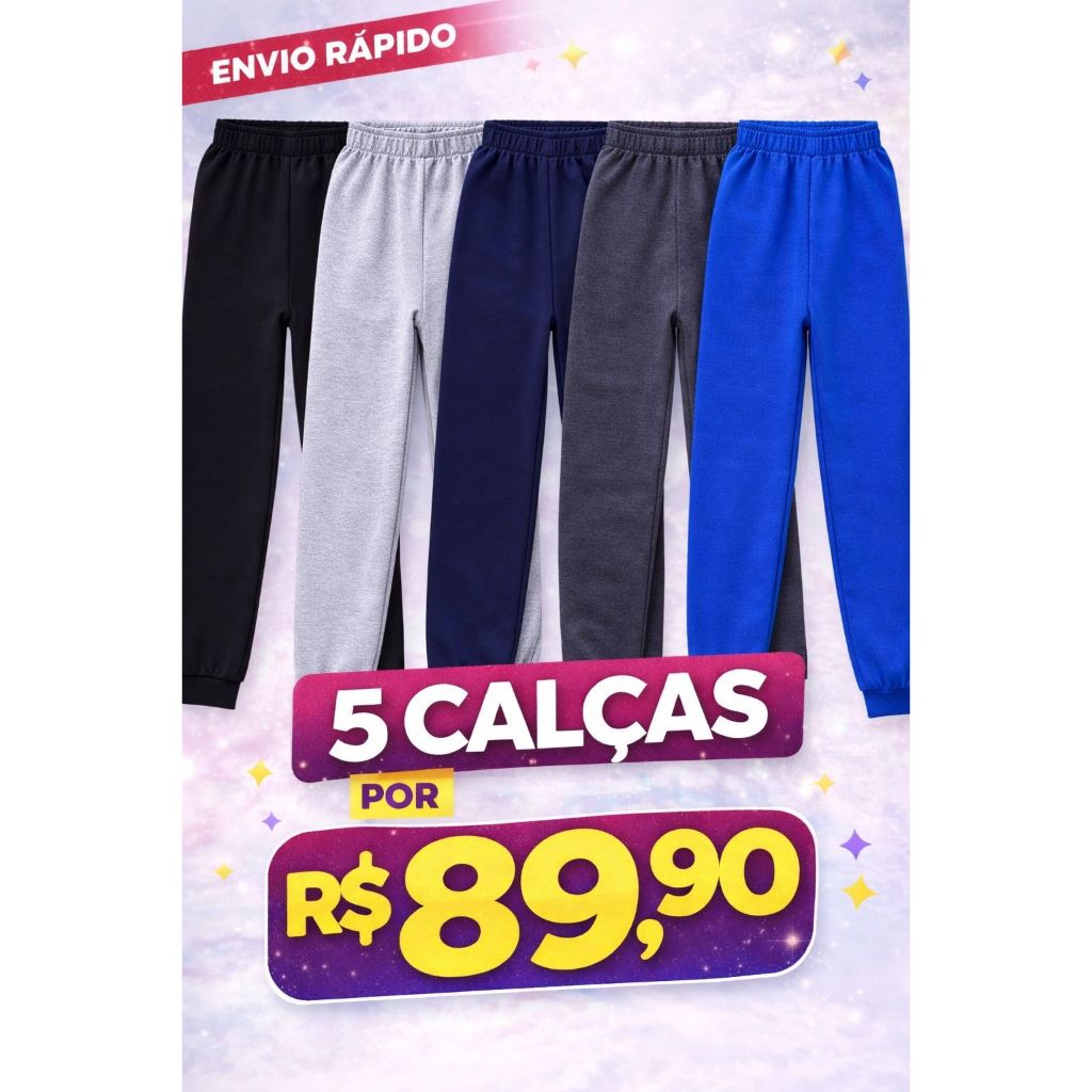 Kit 5 Calças Moletom Infantil Masculinodo 1 ao 14 Confortável Inverno