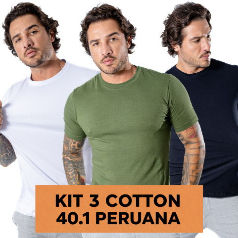 Kit 3 Camiseta Algodão Básica Masculina Malha Peruana Com Elastano