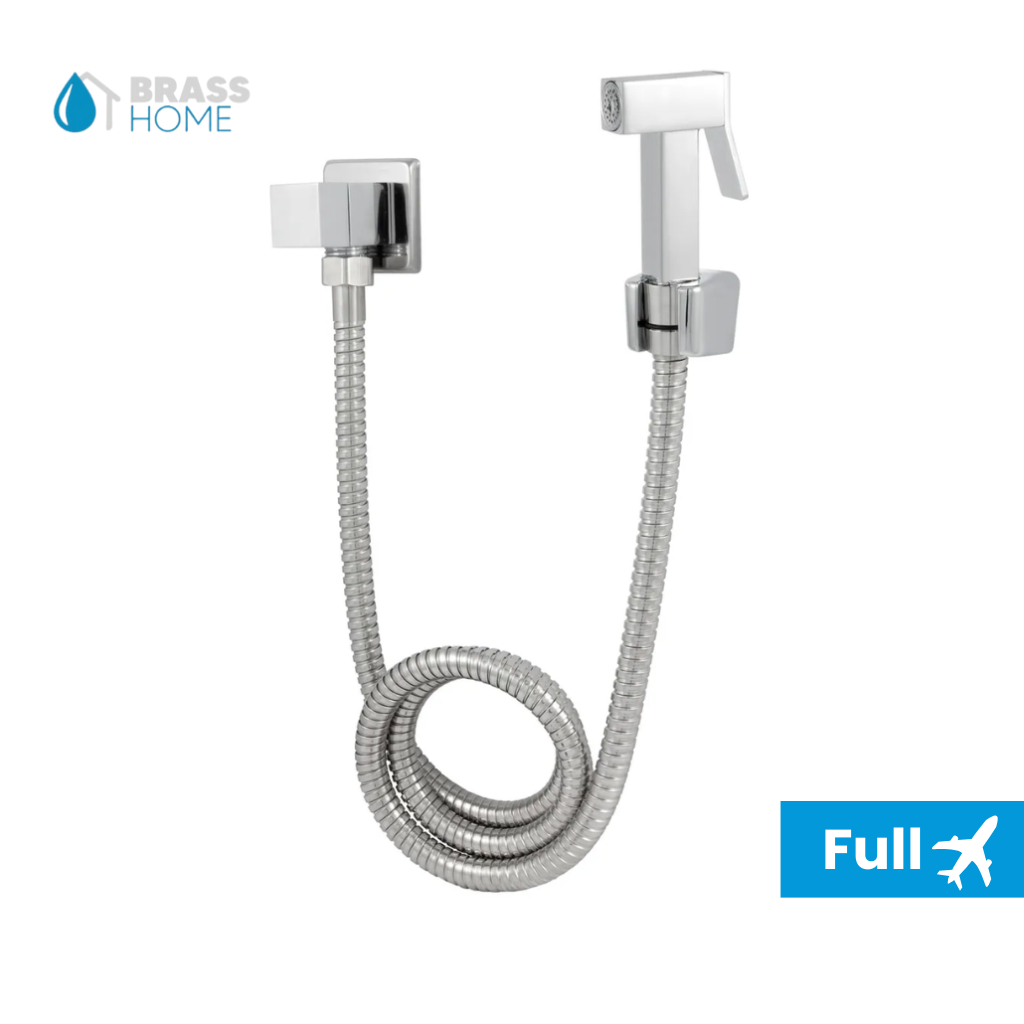 Ducha Higiênica Metal Quadrada Luxo Slim Cromada Completa 1,20M Banheiro Bidê Lavabo Salão de Beleza