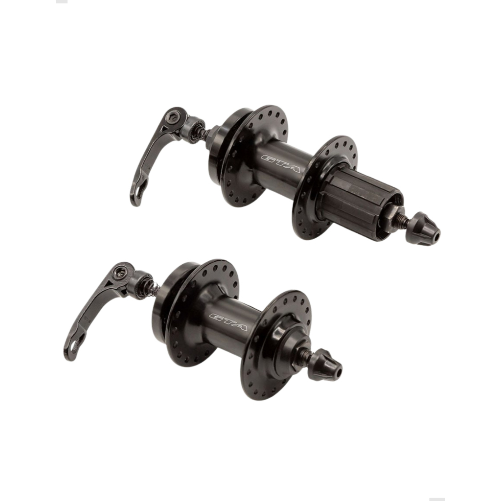 Par Cubo GTA Bicicleta Dianteiro/Traseiro Alumínio 32 Furos Rolamentado Preto Freio Disco k7 8 a 12v