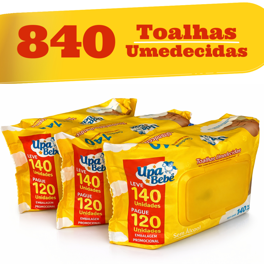 Kit 6 Pacotes De Lenço Umedecido 840 Toalhas Infantil Tampa Flip Pamp Menina Menino