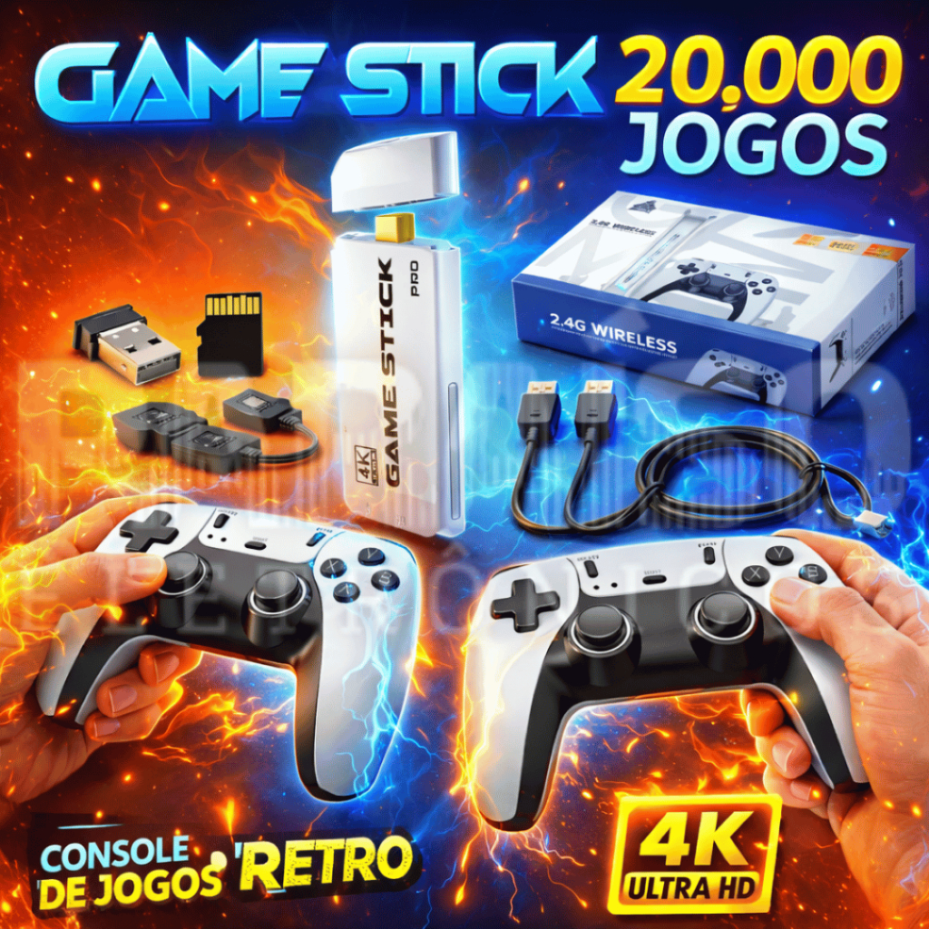 GAME Stick 4k M15 PRO 64gb 20.000 JOGOS HDMI Video Game RETRÔ c/ 2 Controles Sem Fio