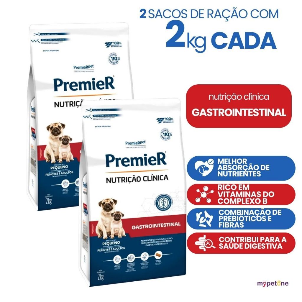 Kit com 2 Ração Nutrição Clínica Gastrointestinal Cães Pequeno Porte 2kg