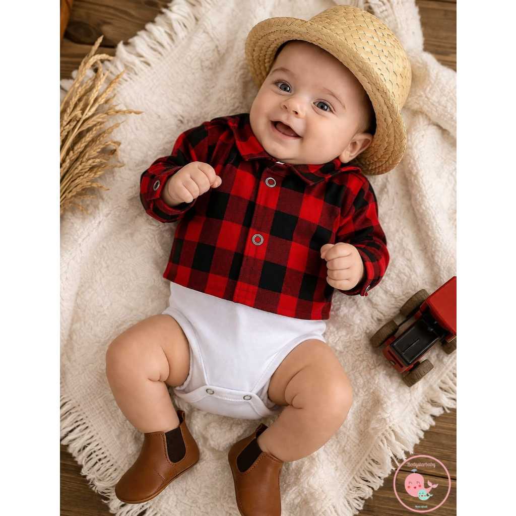 Body Bebê Festa Junina Roupa Caipira Infantil Fantasia Junina São João Menino Menina Mesversário Envio Rápido