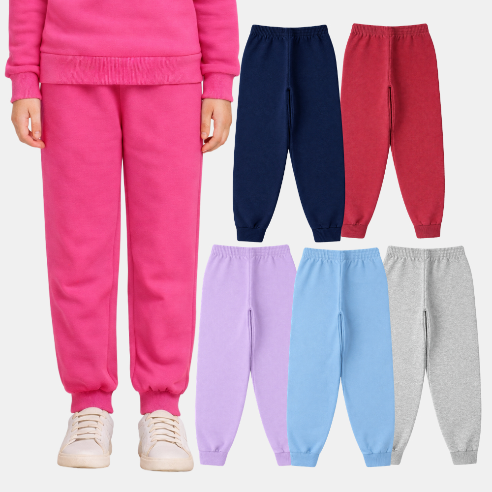 Kit Sortido 4 Calças Moletom Feminino c/ Punho Infantil Juvenil Básica Uniforme Escolar 1 ao 14