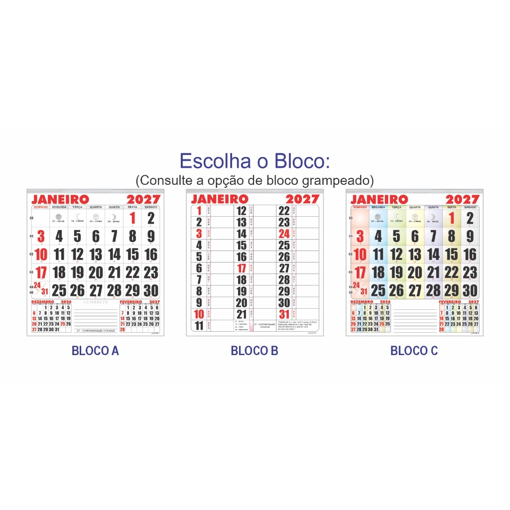 5 Blocos Refil Para Calendário De Parede 21x22 Cm Folhinha Comercial 2027 Anual