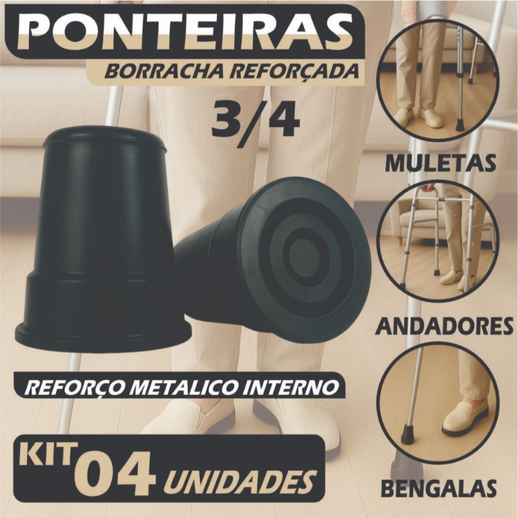 Kit 4 Pé Ponteiras de Borracha 3/4 19mm Para Muleta Canadense Bengala Andador em Oferta na Shopee