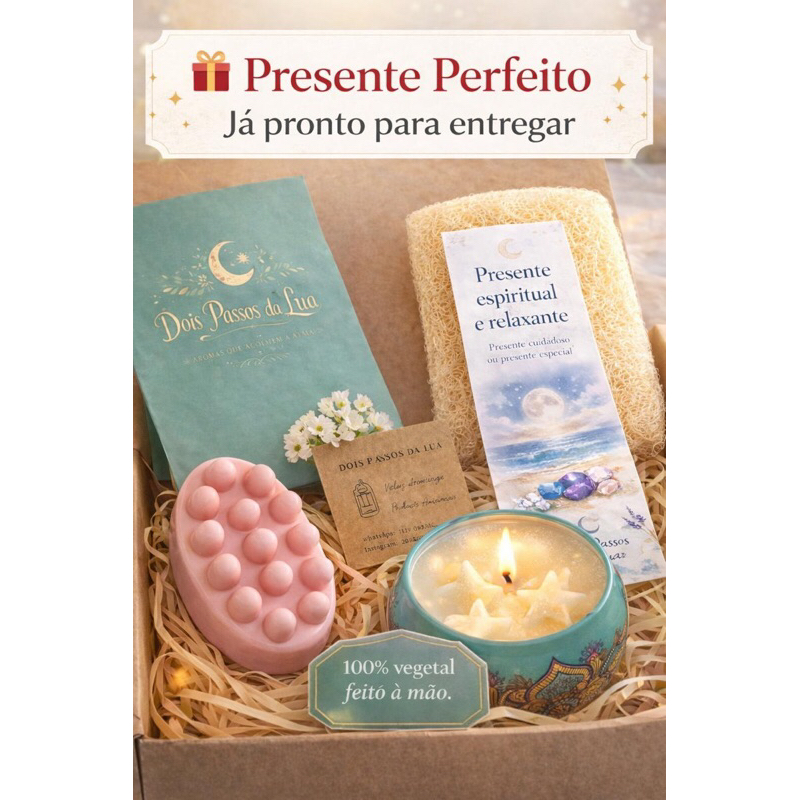 Kit Autocuidado Presente Relaxante Vela Aromática + Sabonete Massageador Spa Completo