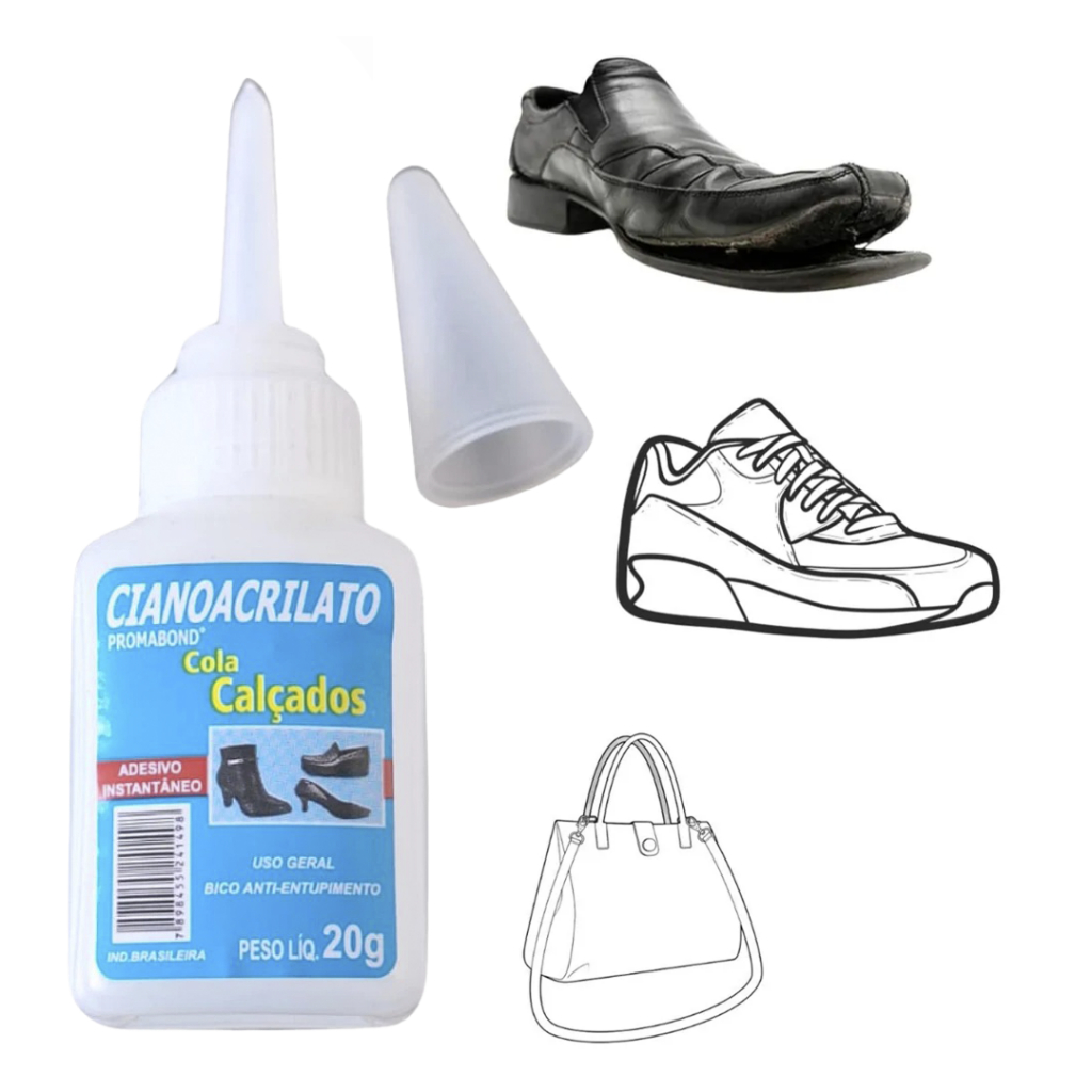 Cola Calçados Instantânea para Tênis Cinto Sapatos Bolsas Couro em Geral 20g