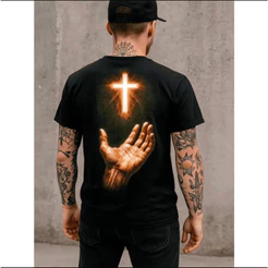 Camiseta Unissex Estampa Cruz Dourada Brilhante Super Tendência Algodão Premium