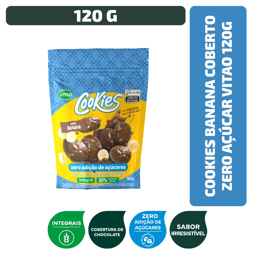 Cookies Banana Coberto Zero Açúcar Vitao 120 g