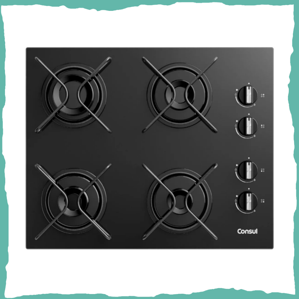 Cooktop 4 Bocas Consul CD060BE Gás Mesa Vidro Preto Acend Automático Bivolt
