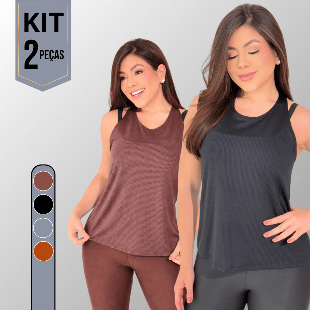 Kit 3 Peças Conjunto Fitness Feminino Top Short C/ Bolso Regata Dry Fit Academia Treino