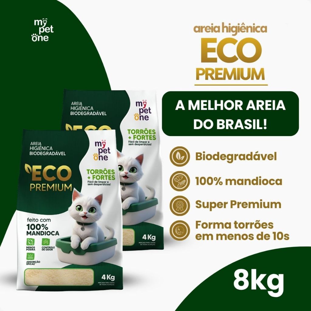 Kit com 2 Areia Biodegradável 4kg Eco Premium Grãos Finos Mandioca - MyPetOne